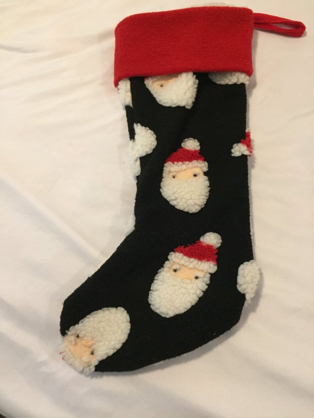 World Market Santa Face Stocking Plush Fuzzy 20" x 8", CLEAN